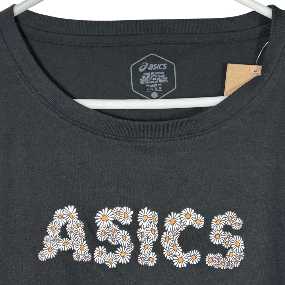 ASICS Women's Large Black‎ Daisy Crop Short Sleeve Top Tee Shirt New